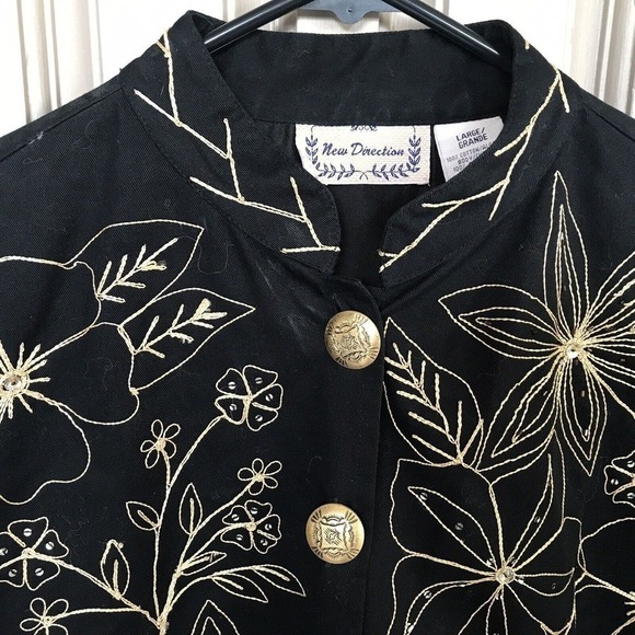 New Direction Jacket SzL Cotton Black Gold Buttons/Thread Design Fancy NWOT - Picture 4 of 8